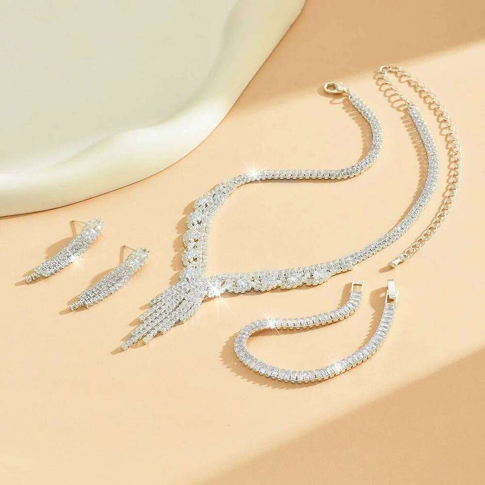 4PC Women's Sparkling Design Tassel Necklace Earrings Bracelet Set, Suitable for Party, Banquet Accessories, Festival Gifts Z260313