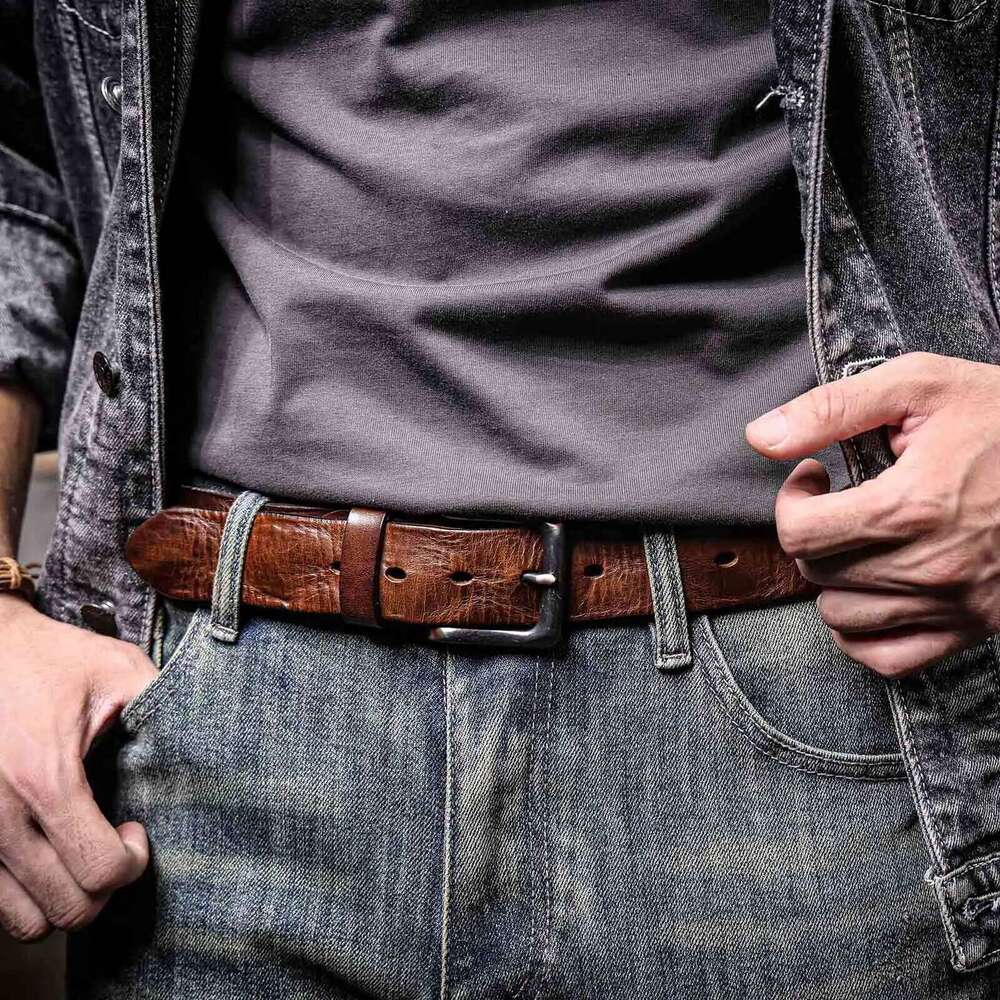 Vintage Genuine Men's Cowhide Belts Pin Buckle Italian Thickened Leather With Box,Ideal Choice For Gift Z260226
