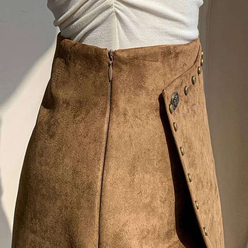 American Retro Asymmetry Suede Short Tassels Autumn Winter Vintage Bohemian A-Line Skirt With Rivet Z260314