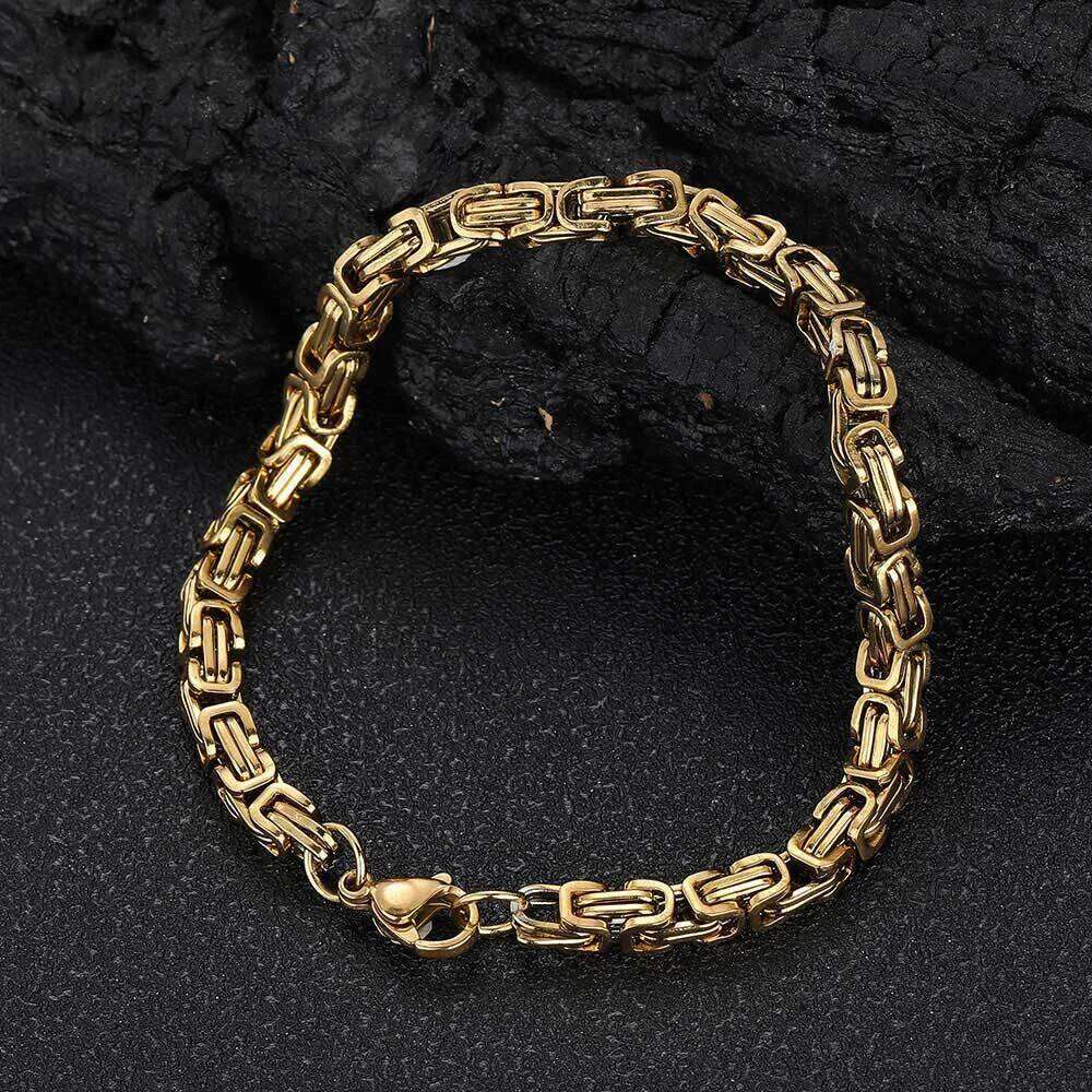 Punk Fashion 4mm Byzantine Link Gold Silver Color Stainless Steel Hand Chain Bracelet for Men Women Party Vintage Jewelry Z260313