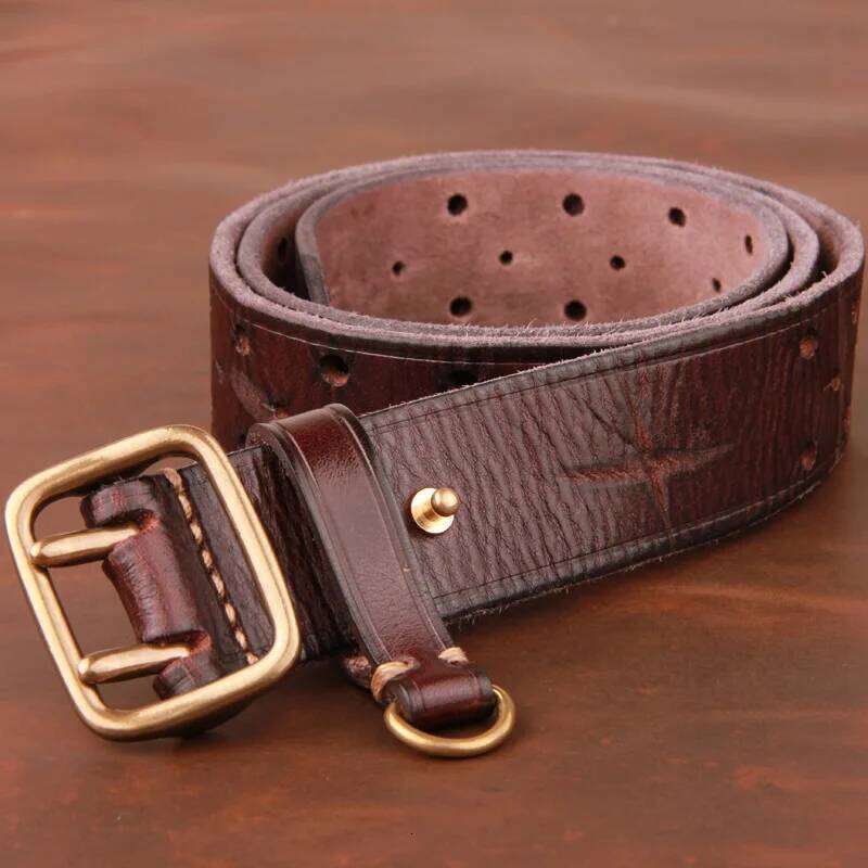 Double-pin Copper Buckle Luxury Fashion Belt Retro First Layer Pure Cowhide Jeans with Genuine Leather Stylish Men's Belts Z260226