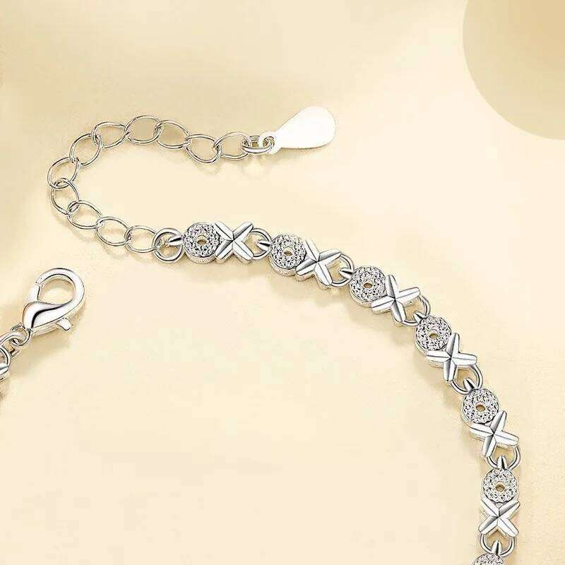 Luxury 925 Sterling Silver Chain Bracelets For Women Fashion Vintage Geometric XO Shape Adjustable Bracelet Wedding Jewelry Gift Z260313