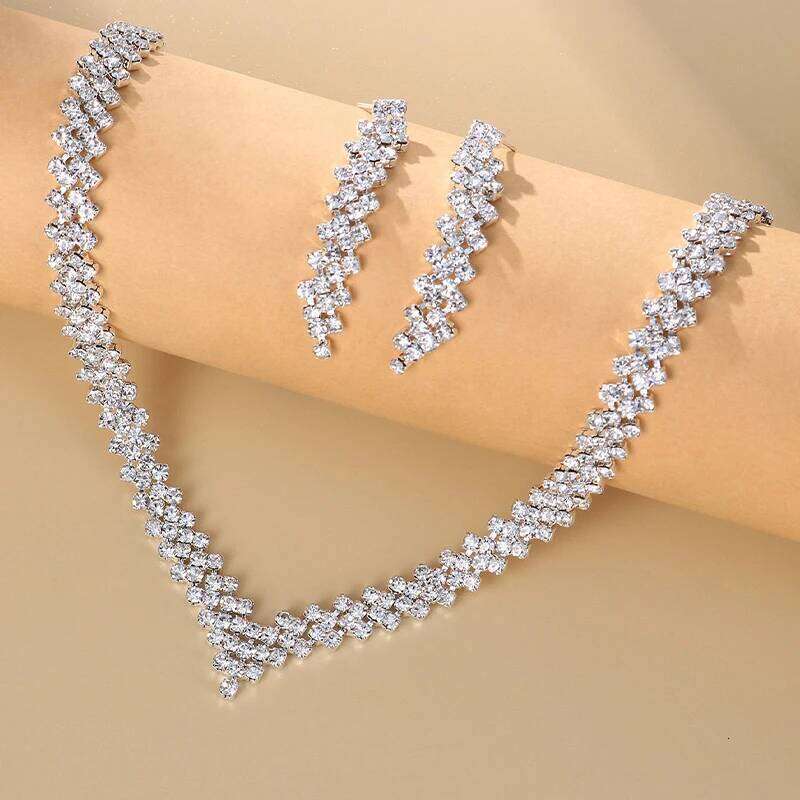StoneFans Wedding Lozenge Step Style Rhinestone Necklace Earrings Set For Women Jewelry Choker Tassel Earring Bridal Gift Party Z260313