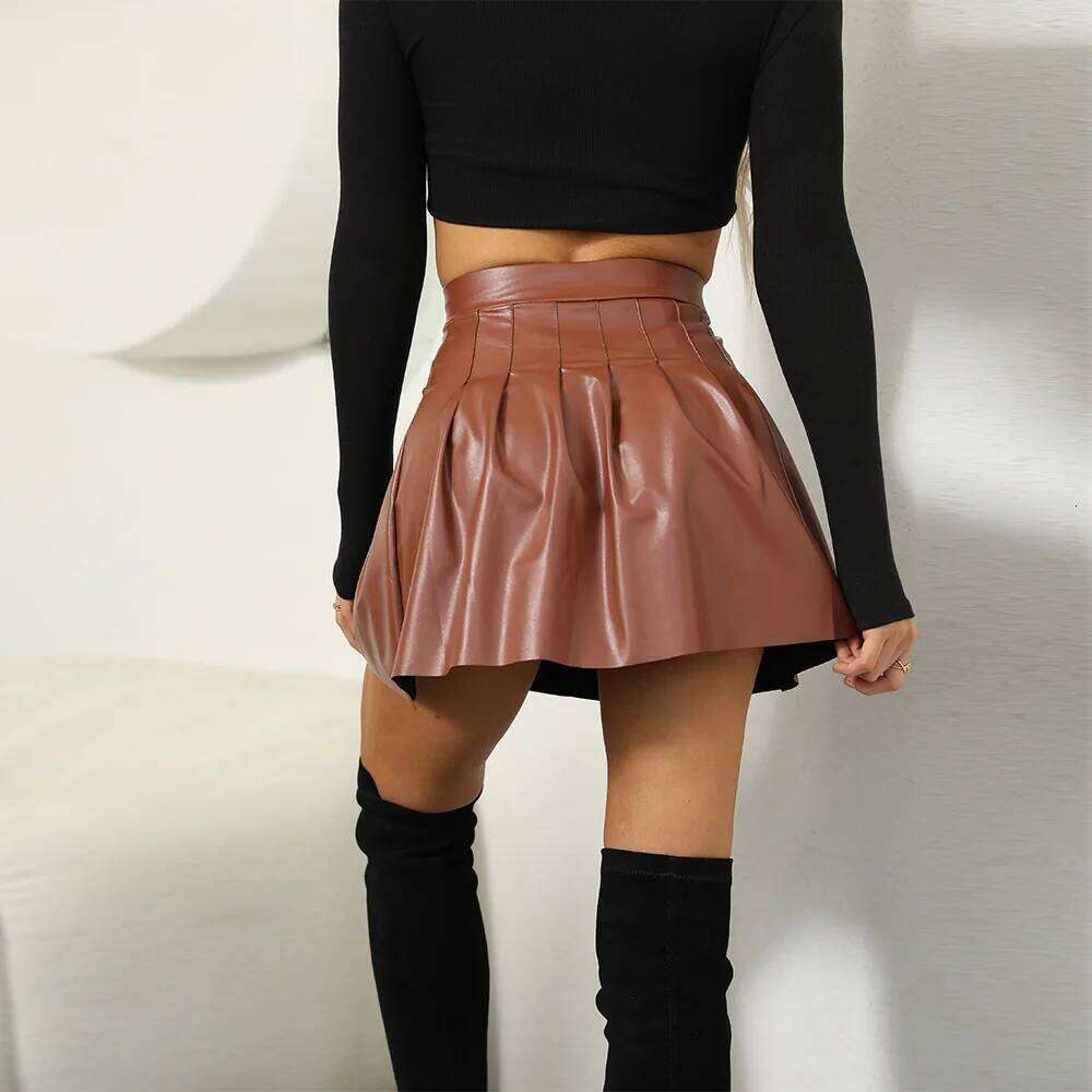Women's Short 2025 Spring/Summer Europe and America Solid Color High Waist Hundred Fold Small Leather Skirt Z260314