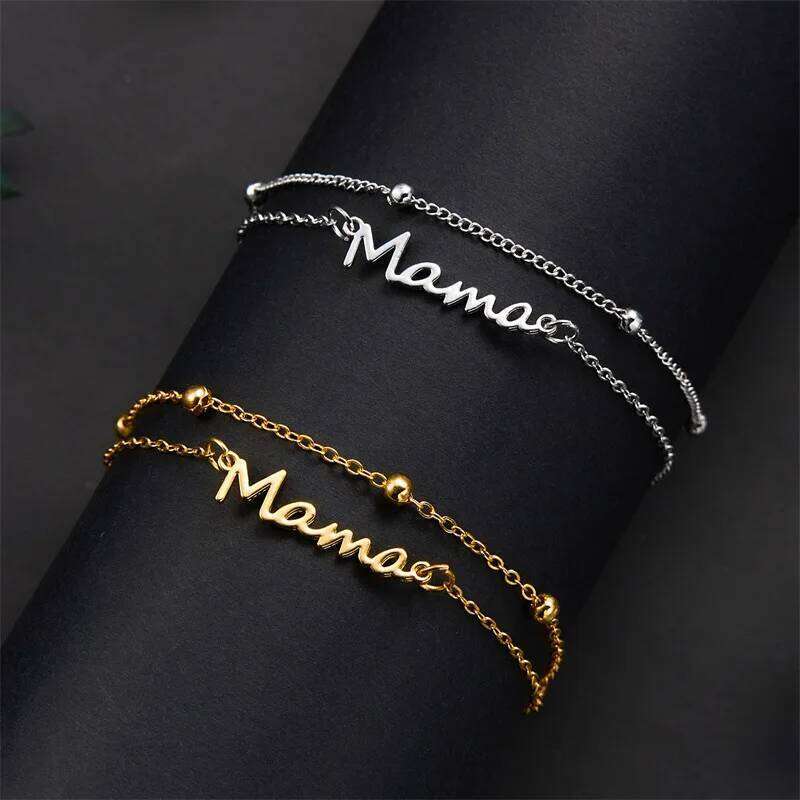 Simple Letter Mama Charm Bracelet for Women Metal 3 Colors Double Layer Chain Bangle Fashion Jewelry Mother Day Wrist Gift Z260313
