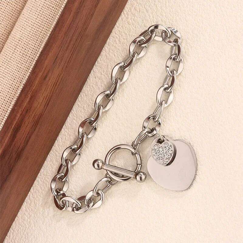 1 Pcs Bangle For Women Girl Not Fade Stainless Steel Gold Plated Waterproof Geometric Heart Pendant Bracelet Jewelry Z260313