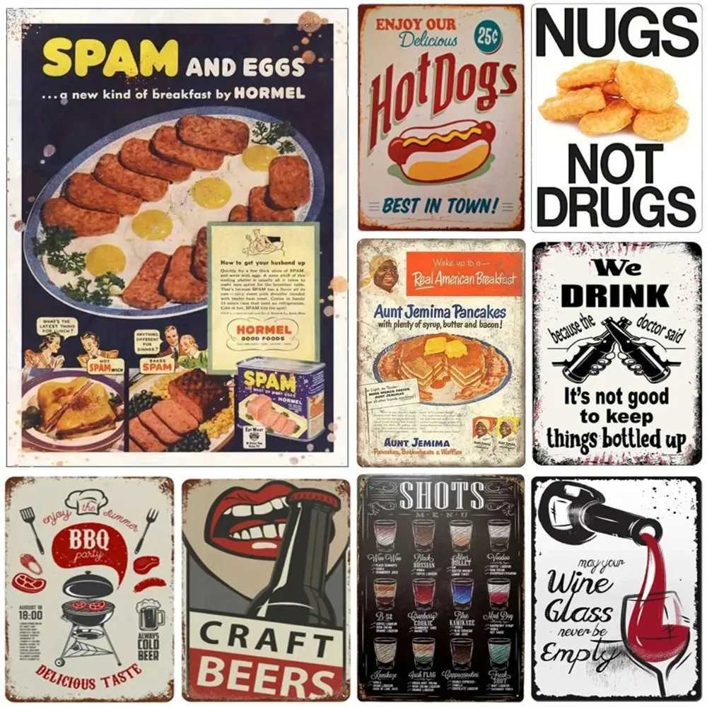 Vintage Metal Tin Sign Spam Hot Dogs Retro Wall Art for Man Cave Bar Decor D260314