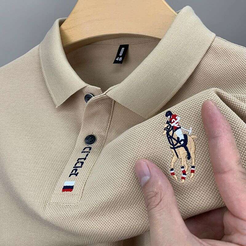 Summer men's T-shirt, short-sleeved polo shirt with embroidered collar, casual loose fit, high-end, trendy solid color half-sleeve for men