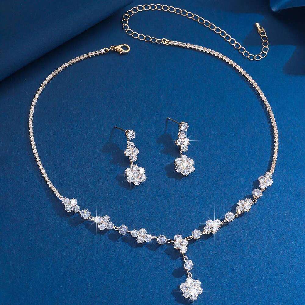 3PC Women's Fashion Zircon Fresh Small Flower Necklace Earrings Jewelry Set Sparkling Elegant Luxury Party and Festival Gifts Z260313