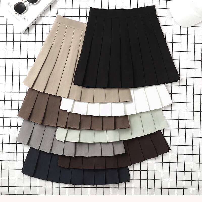 Brown Ladies 2023 Summer Clothes Women's High Waist Harajuku Korean Style Black Mini Pleated Skirt For School Girl Uniform Z260314