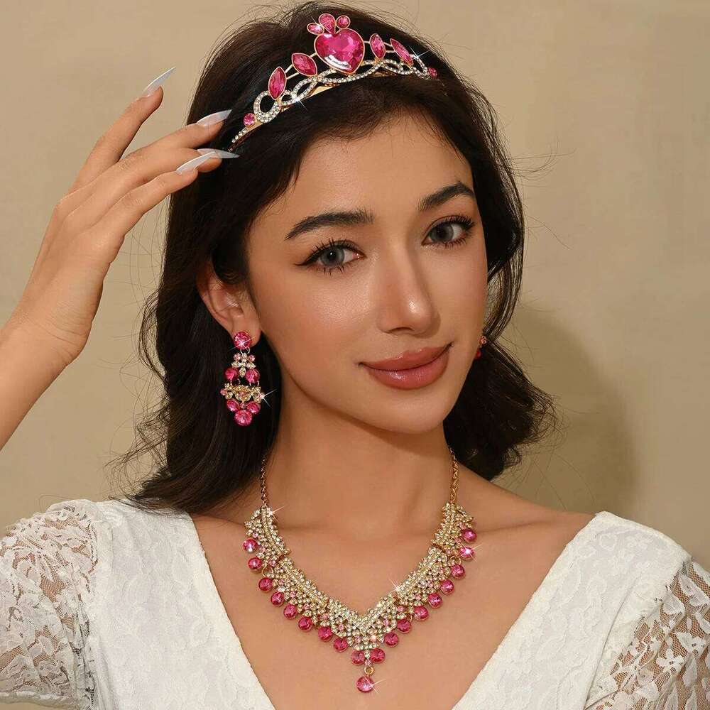 Ladies' Fashion Design Crown Necklace Earrings Jewelry Set Suitable for Wedding, Party, Festival Gifts Z260313