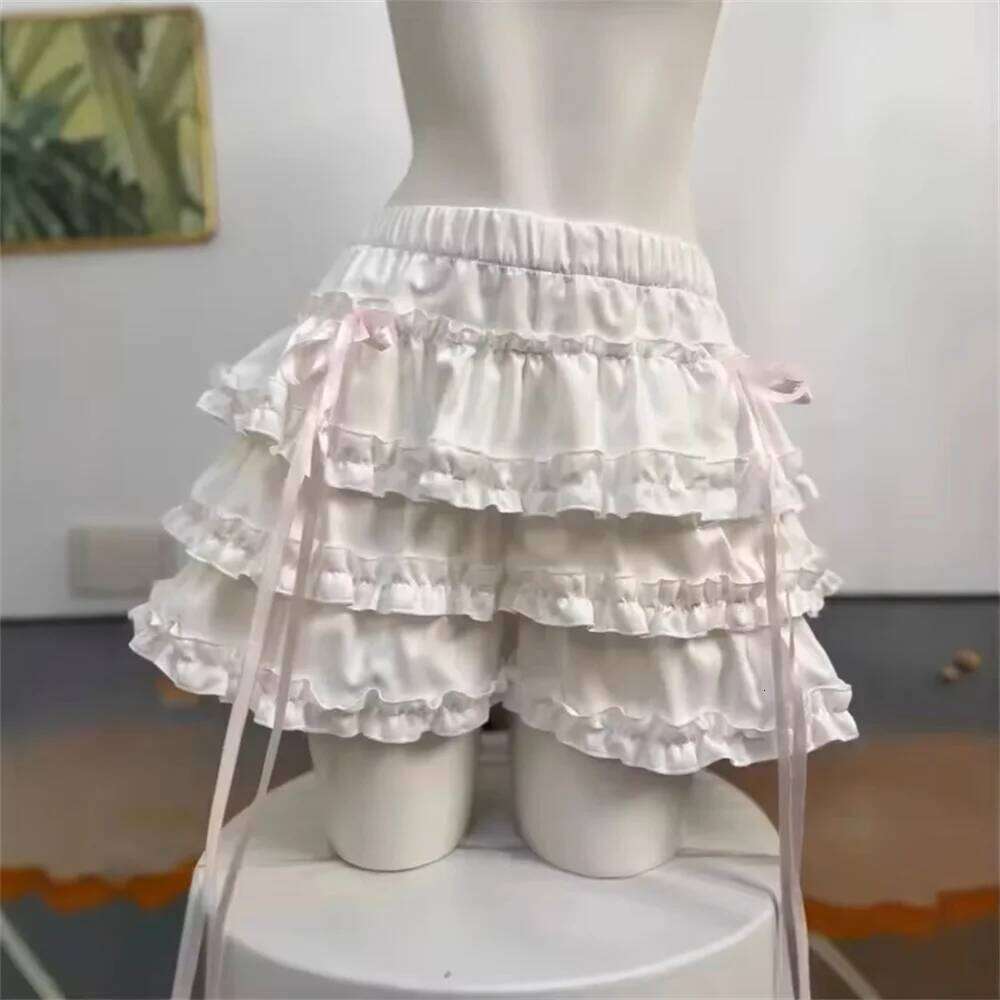 Sweet White Bow Lace Up Cake High Waist Slimming Vintage A-Line Mini Skirt for Women Summer New Arrival Japanese Style Z260314