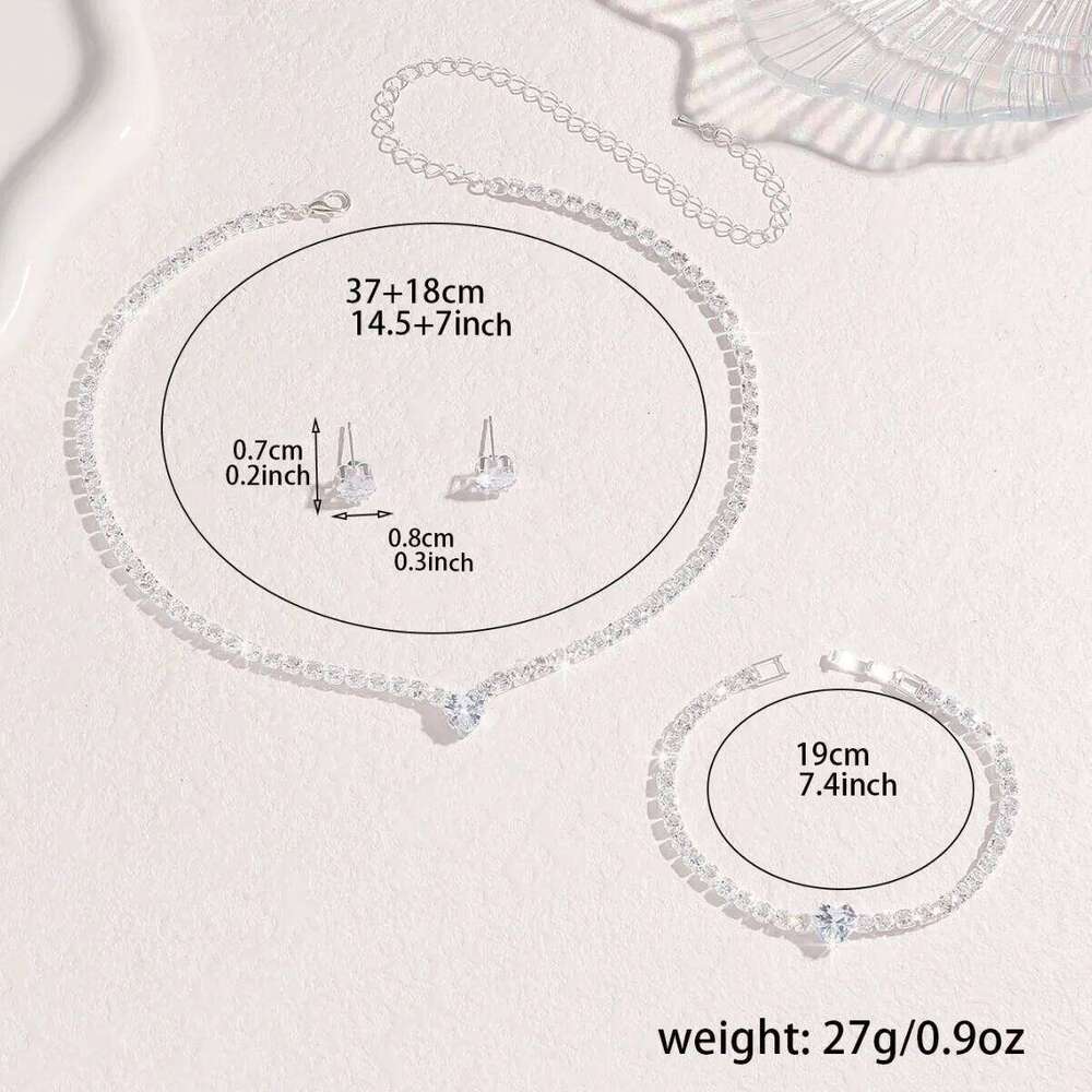 Ladies' Fashion, Heart-Shaped Crystal Zircon Earrings, Necklace Set, Bride'S Wedding Dress, Jewelry And Accessories Z260313