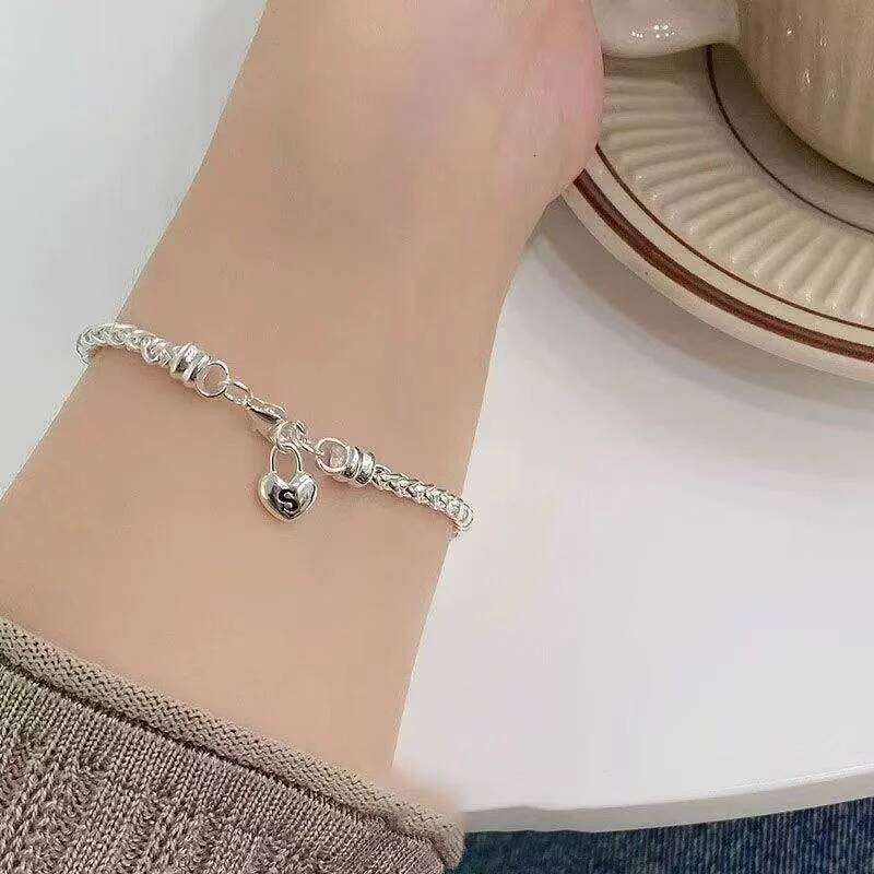 925 Sterling Silver Bracelet Heart Pendant S Letter Accessories Hand Women Engagement Charm Jewelry Gift Z260313