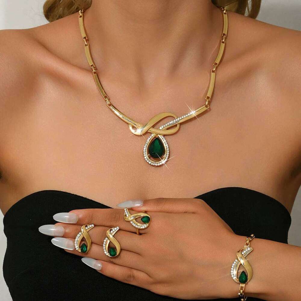 Cross border source fashion personalized alloy full diamond four piece jewelry set, wedding banquet dress, gift accessory Z260313