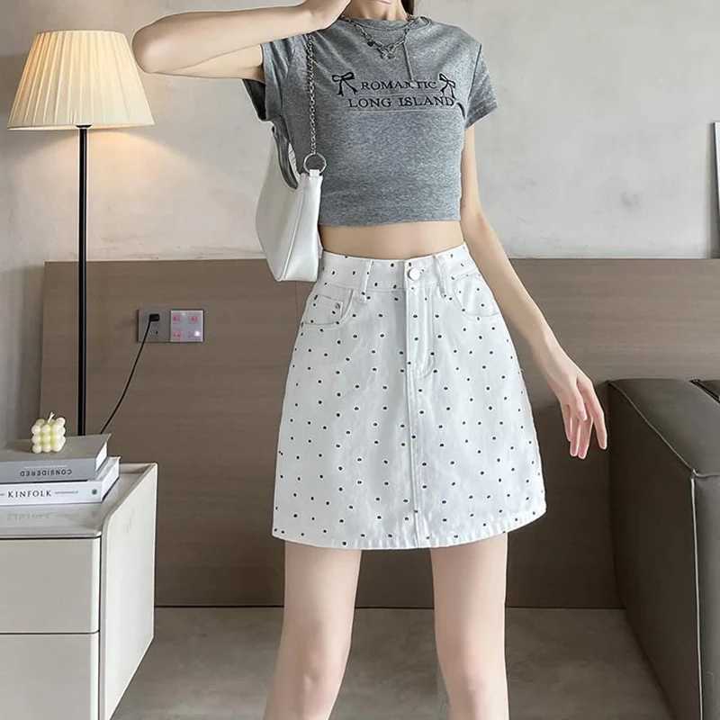 Summer Lady Slim Fit High Waist Denim Skirt s Chic Fashion Wave Point Jeans Dress Women Korean Thin Daily Short Skirt M260316