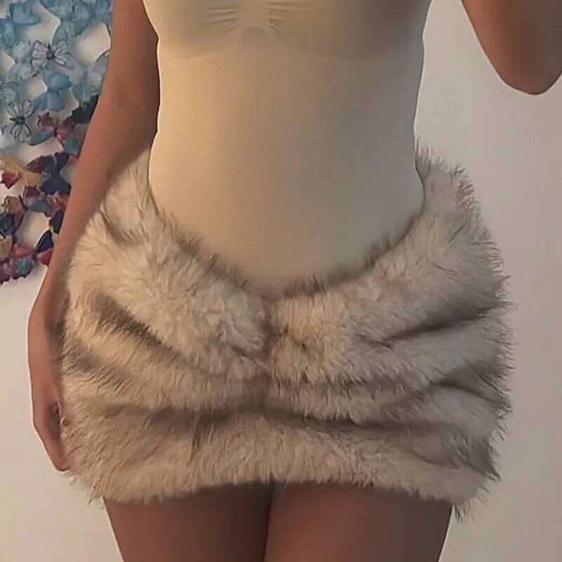 2025 Fall Winter Faux Fur Bodycon Mini Skirts Women Fashion Sexy Low Waist Hipster Furry Night Clubwear Bottoms Streetwear Skirt Z260314
