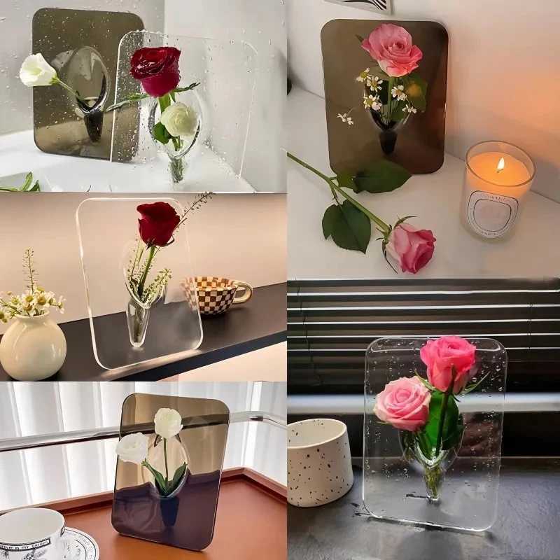 Picture Frame Unique Flower Vase Clear Acrylic Flower Vase for Centerpieces Minimalist Home Decor Vases Y260314