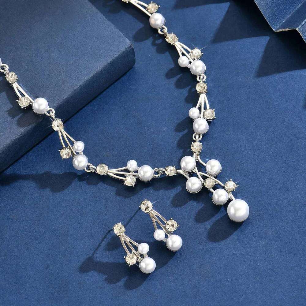 Vintage Pearl & Crystal Choker Necklace Earrings Set Women's Party Bridal Jewelry Gold-Tone Beaded Statement Accessories Z260313