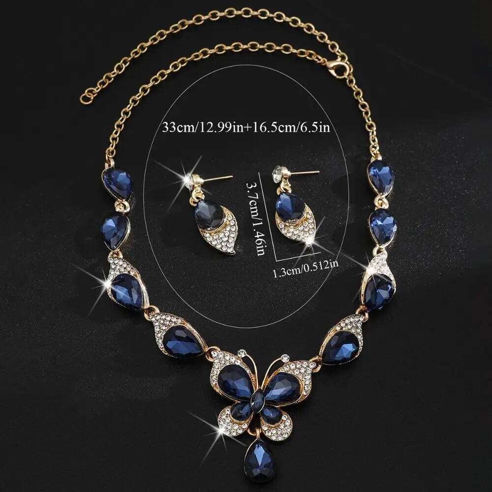 Crystal Shining Exquisite Earrings Necklace Set Luxury Bracelet Rhinestone Butterfly Jewelry Banquet Z260313