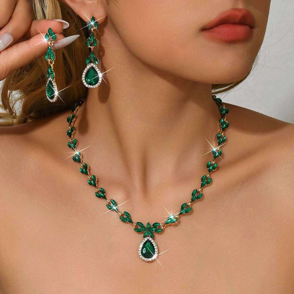 European and American New Luxury Full Diamond Bow Water Drop Set Two Piece Wedding Banquet Versatile Accessories Z260313