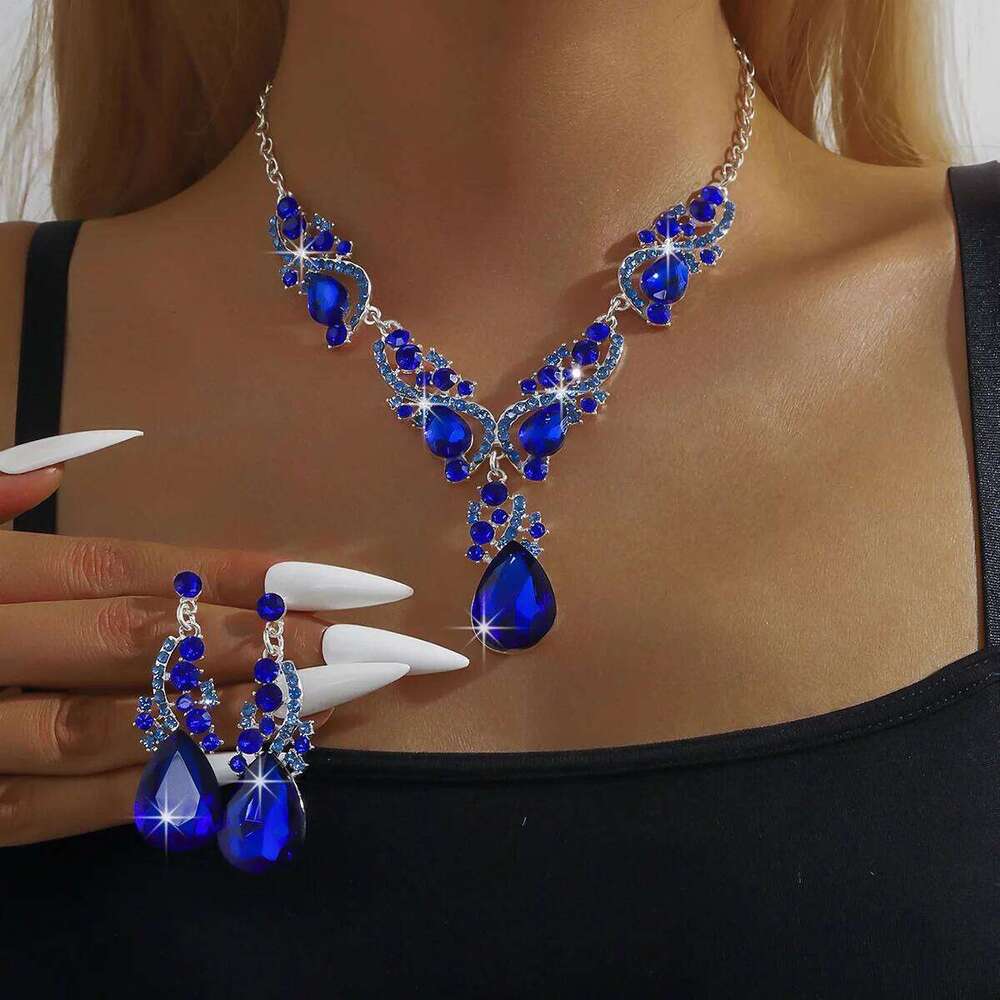 3pcs women's jewelry set with rhinestone crystal necklace earrings, bridal wedding accessories Z260313