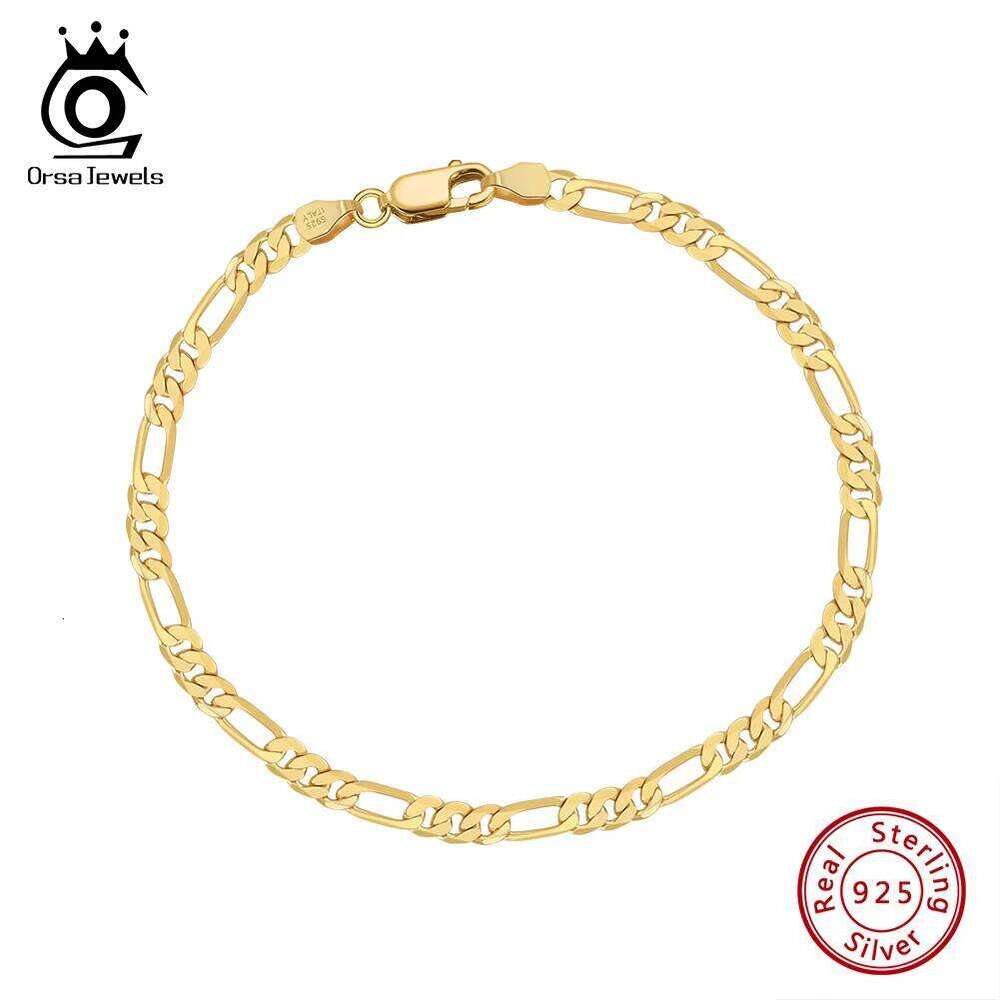 ORSA JEWELS 100% 925 Sterling Silver Italian 3.3mm Diamond-Cut Figaro Chain Bracelet for Women Handmade Party Jewelry SB66 Z260313
