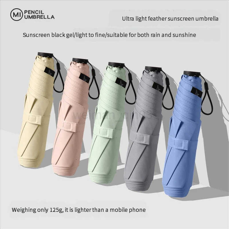 125g Japanese ultra-light portable sun umbrella sun protection and ultraviolet rain dual-purpose 3-fold 6-bone pencil umbrella f H260314
