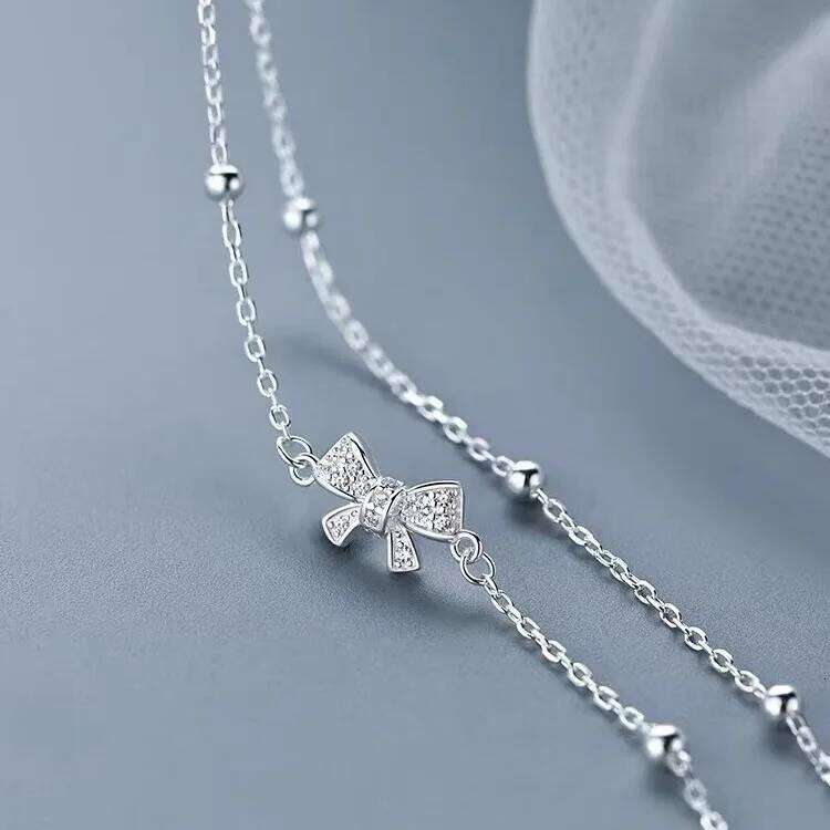 925 Sterling Silver Double Layer Bownot Bracelets For Women Vintage Korean Sparking Zircon Chain Bracelet Party Fine Jewelry Z260313
