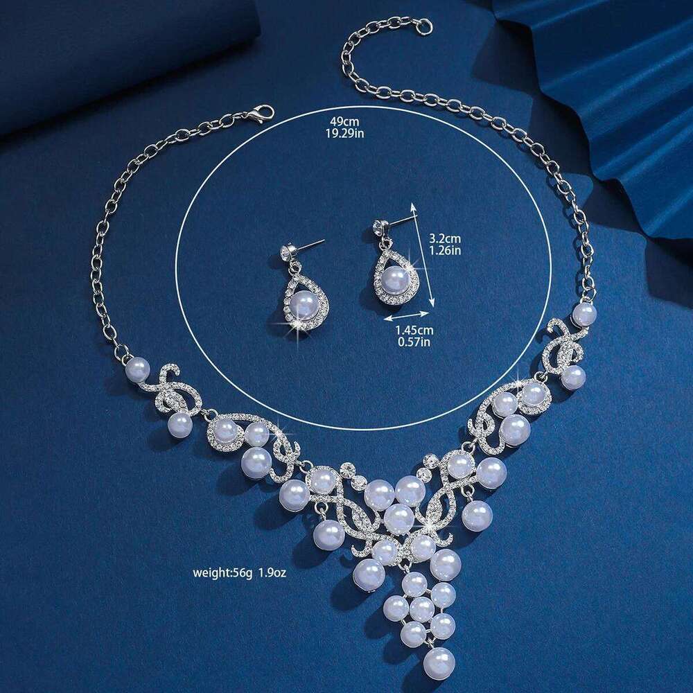 3pcs women's jewelry set, alloy water droplet shaped flower pearl necklace earrings, bride's wedding accessories Z260313