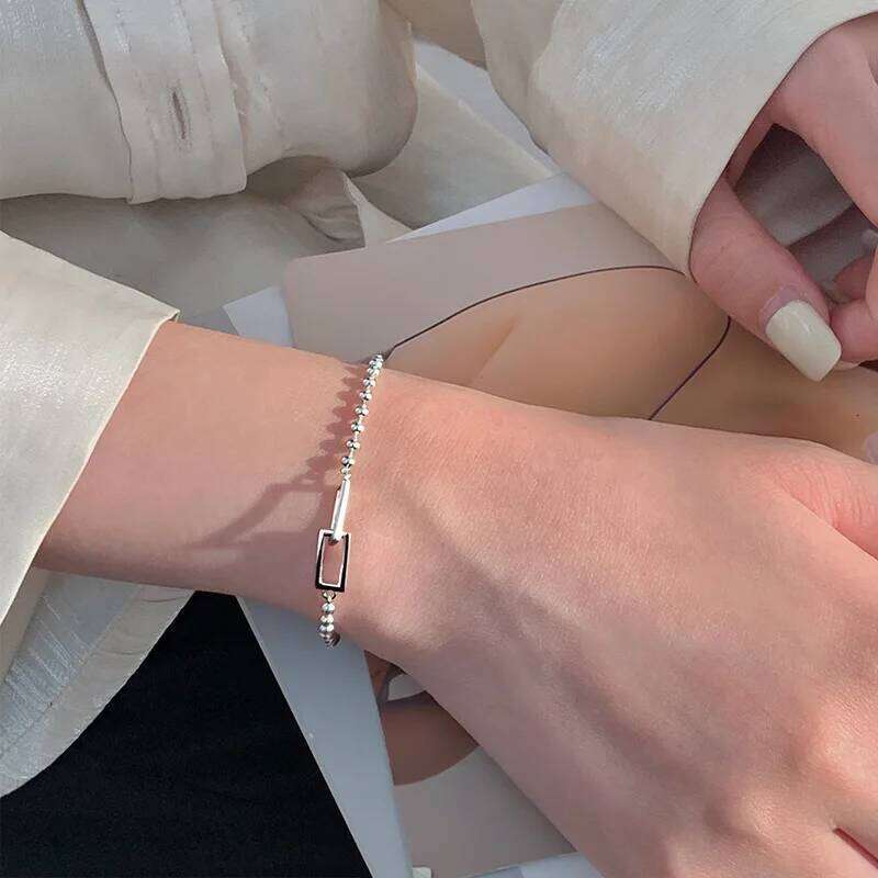 VENTFILLE 925 Sterling Silver Geometric Square Round Bead Bracelet For Women Personality Temperament Simple Hand Jewelry Party Z260313