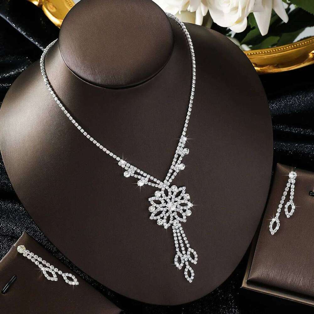 3PC Women's Fashion Flower Tassel Necklace Earring Set, Suitable for Wedding, Party, and Festival Gifts Z260313