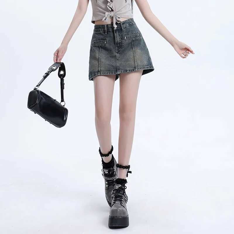 s Retro Designer High Waist Jeans Skirts Women Thin Casual Denim Mini Dress Lady Fashion A-line Wrap Hips Skirts M260314