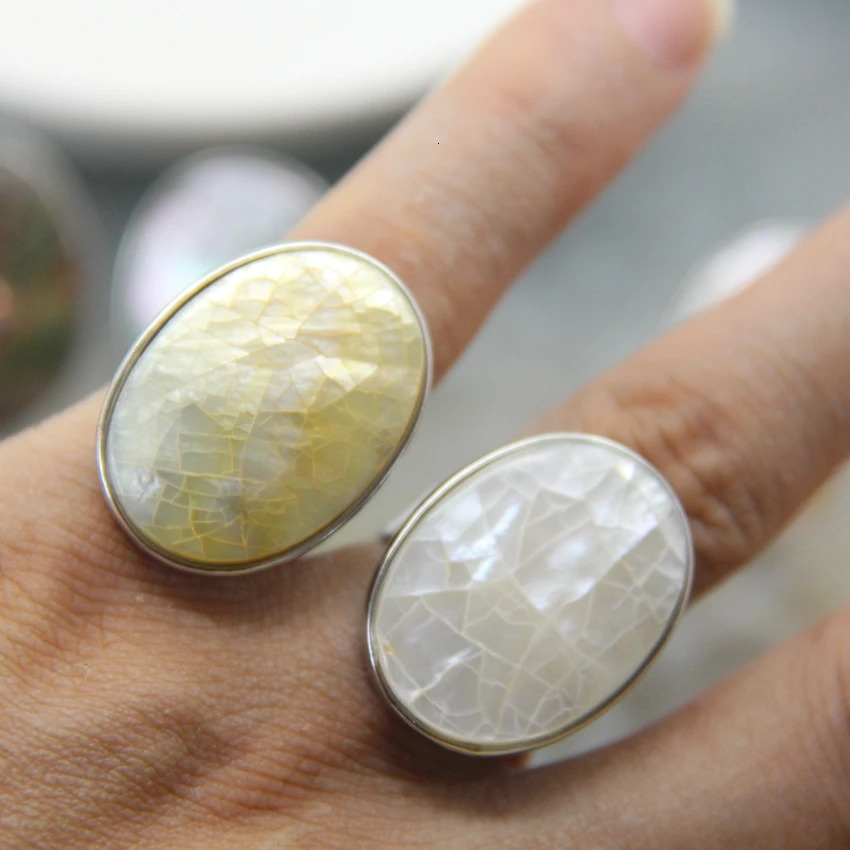 Natural Beautiful Abalone Shell Adjustable Rings Pearl Classic Round Shape RingsFinger Rings Reiki Heal Geode Rings Jewelry 260312