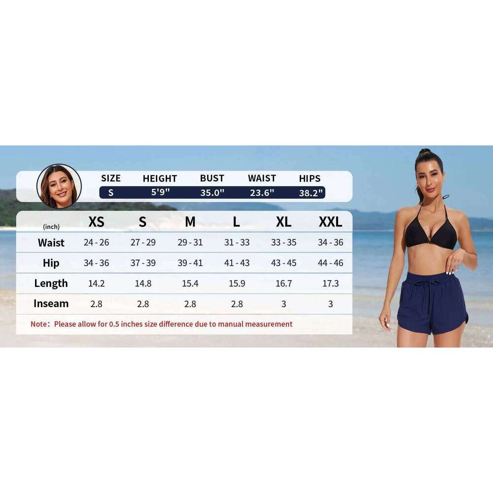 Anfilia Women Swim Drawstrings with Hidden Zipper Side Pockets Built In Boxer Solid High Waist Board Shorts Z260314
