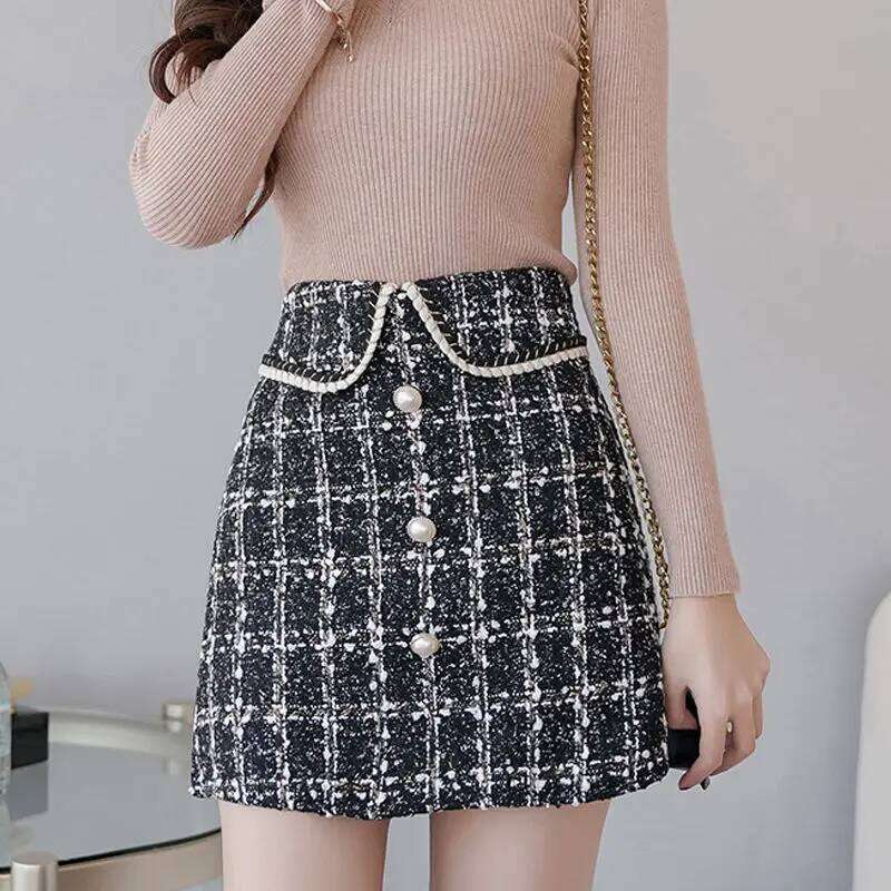Whisper Printing Autumn Winter New Korean High Waist Plaid Western Style Irregular Button Comfortable All-match Mini Skirt Z260314