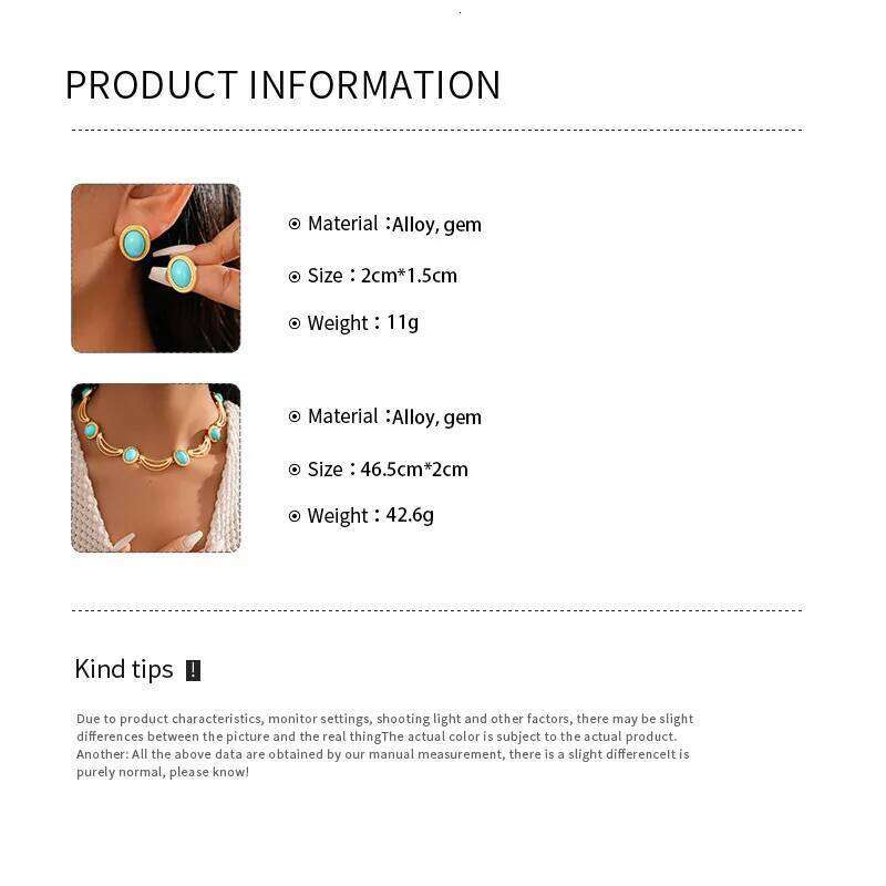 New Vintage Stone Earrings and Necklace Set for Women Simple Fashion Jewelry Accessories Hot Sale Party Gift 2026 Wholesale Z260313