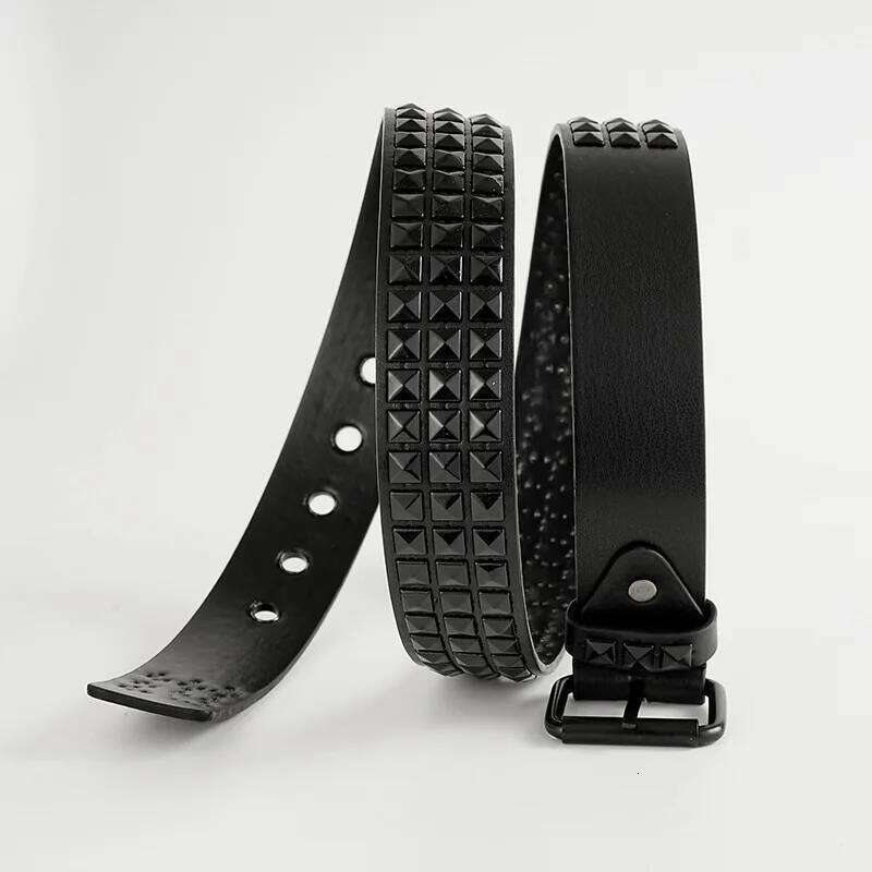 Senior Rivets Punk Style Men and Women Universal Black Fashion Solid Colour PU Leather Jeans Accessories New Casual Belt Z260226