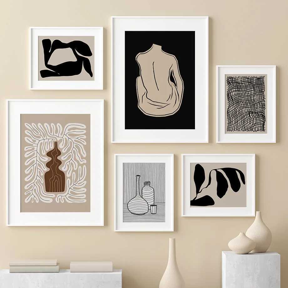 Abstract Figures Body Lines Vase Leaf Wall Art Canvas Painting Posters And Prints Hotel Bar Pictures For Living Room Home Decor D260314