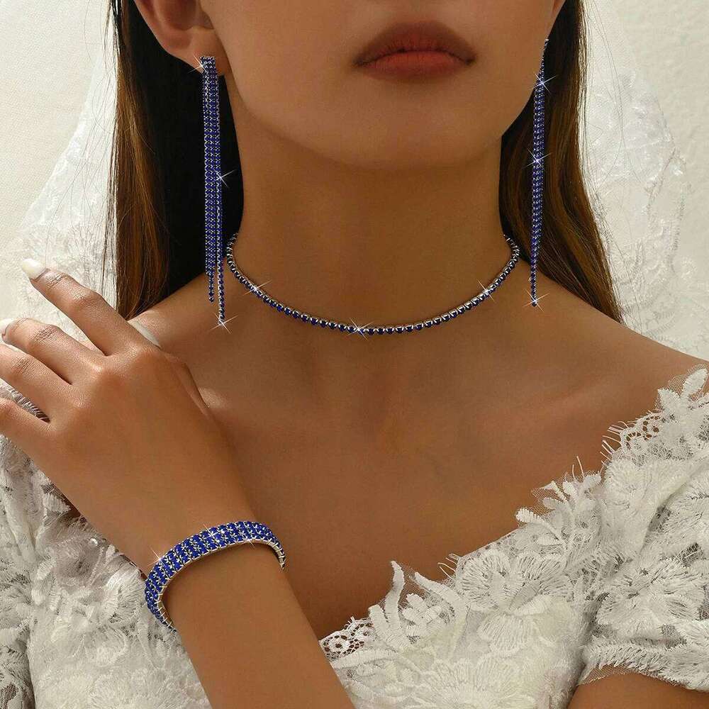 European and American Fashion Simple Amazon Explosive Diamond Inlaid Bracelet Earrings Neckland Set Z260313