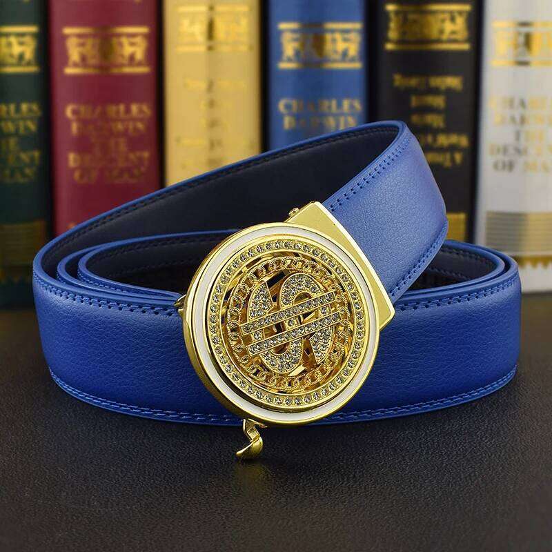 2024 new Luxury Genuine Leather Men Automatic Jeans Rhinestone Metal Rotatable Buckle Business Belt ceinture homme Z260226