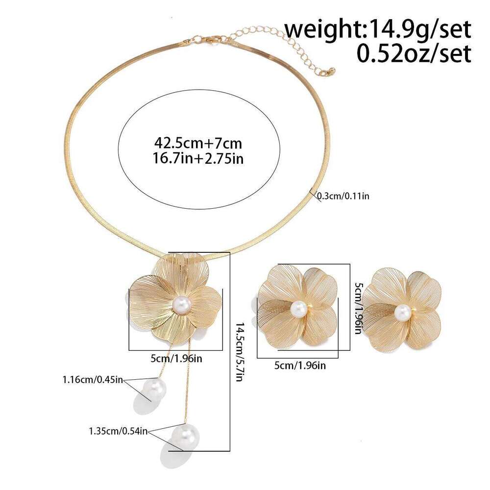 VEYA Romantic Flower Petal Imitation Pearl Pendant Choker Necklace Stud Earrings Women Trendy Kpop Snake Chain Jewelry Set Z260313