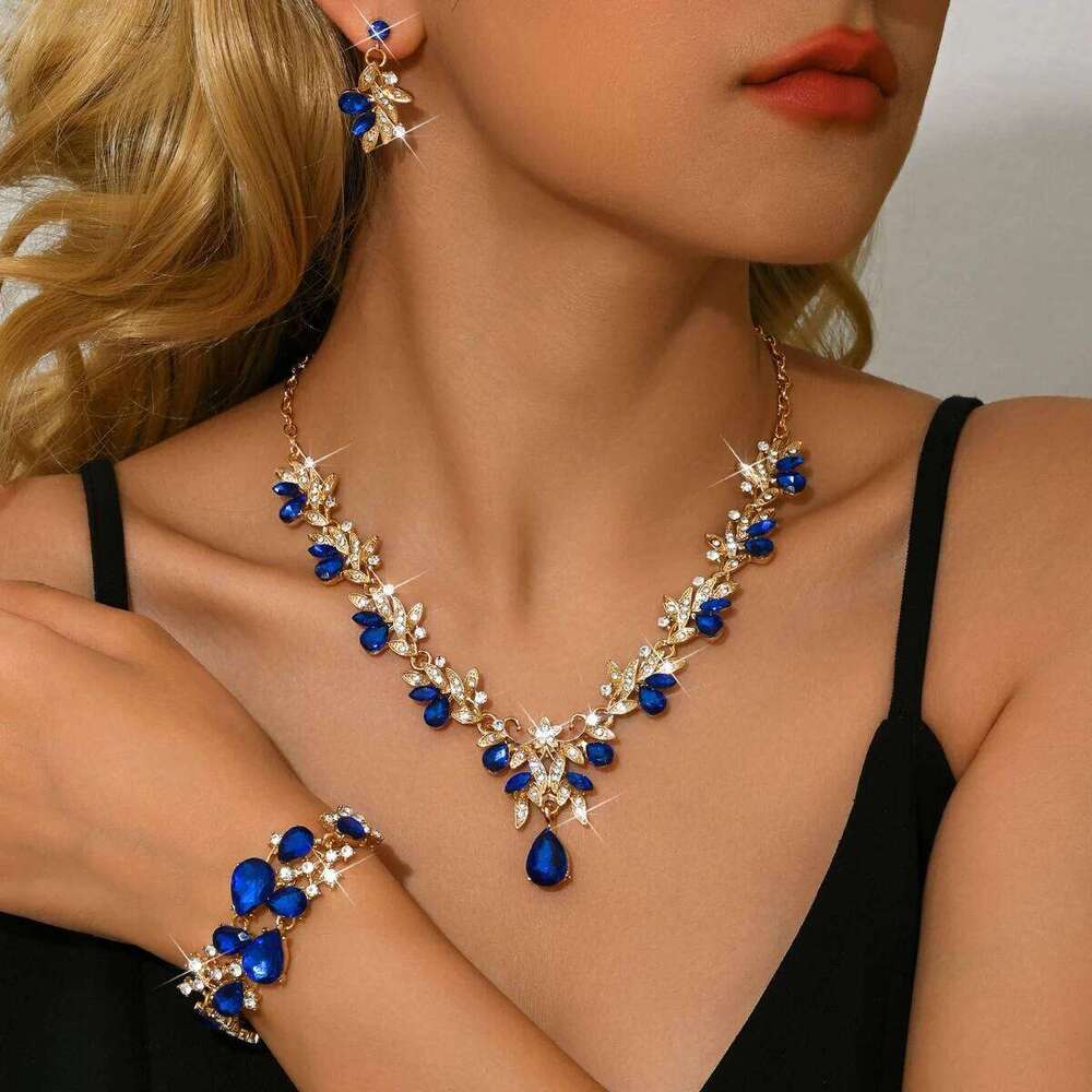 FYUAN Green Blue Flower Crystal Necklace Earrings Bracelet For Women Wedding Bride Jewelry Sets Z260313
