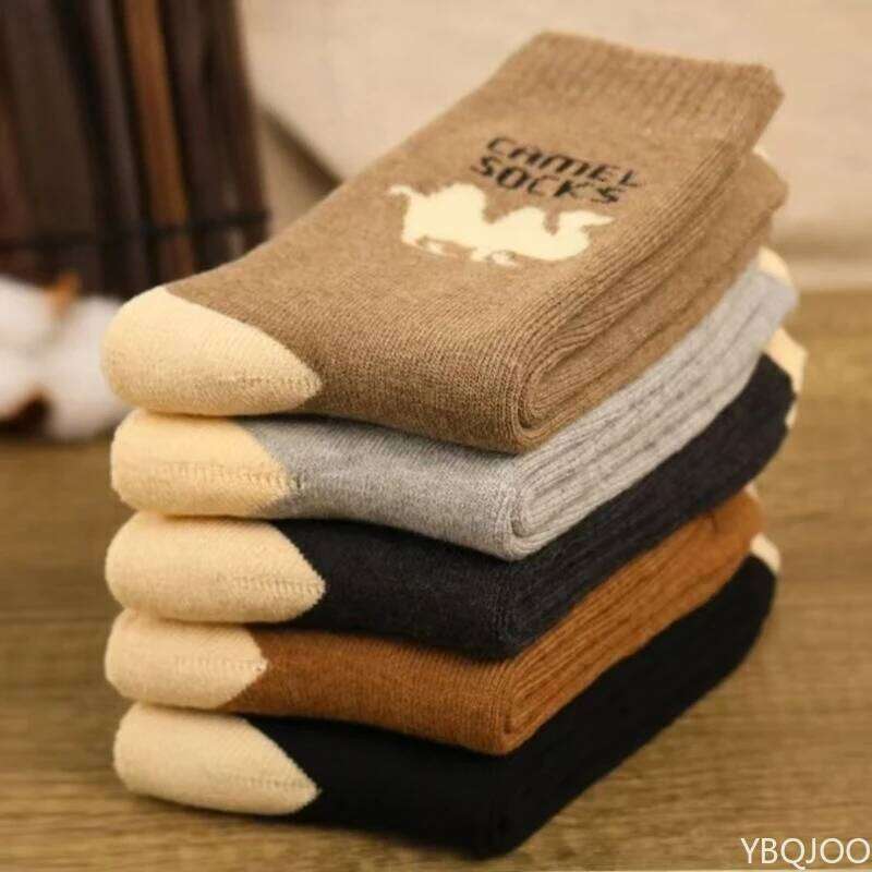 5Pairs Simple Thick Wool for Men Soft Warm Winter Mid Tube Plush Sports Socks Skiing Hiking Gray Khaki Women Z260314
