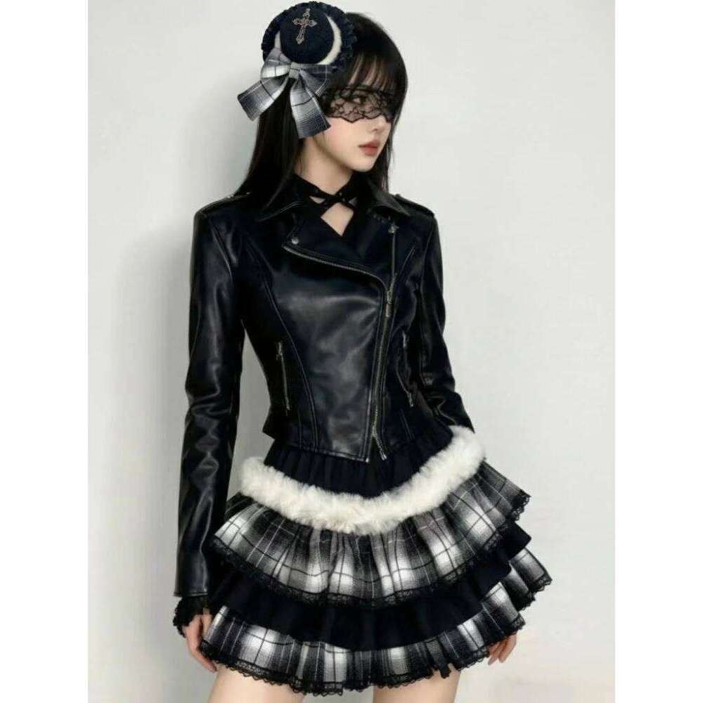 Subculture Punk Loose Lace Gothic Skirt Women Darkly Elastic Waist Vintage Patchwork Short Skirts Y2k Hot Girl Aesthetic Clothes Z260314