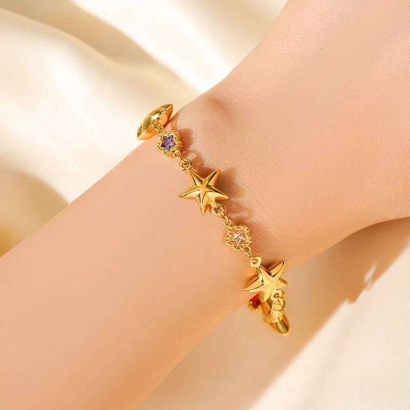 EILIECK 316L Stainless Steel Colorful Star Zircon Charm Bracelet Gold Color Jewelry Trendy Metal Texture Accessories for Women Z260313