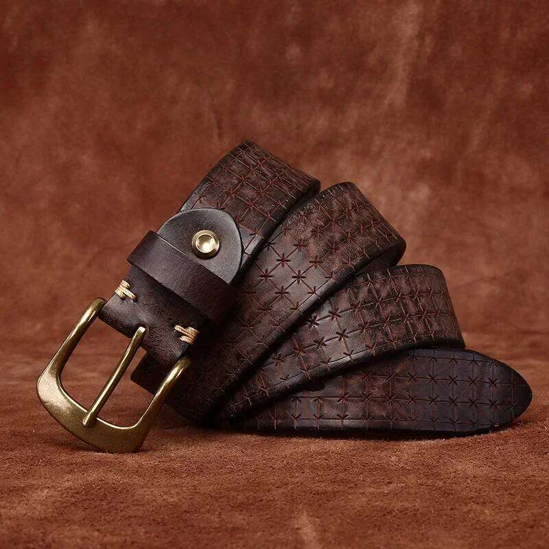 3.8CM High Quality Pure Cowhide Genuine Leather Men's Brass Buckle 5.5mm Thick Retro Jeans Waistband Male Belts for Men Z260226