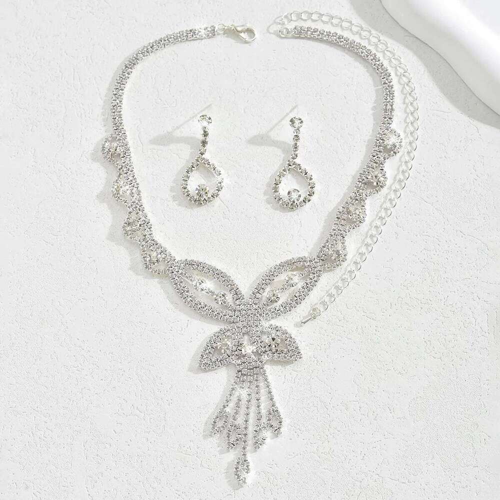 3PC Fashion Copper Claw Chain Bow Tassel Necklace Earrings Bracelet Bridal Jewelry Set Wedding Banquet Party Festival Gift Z260313