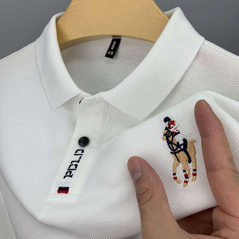 Summer men's T-shirt, short-sleeved polo shirt with embroidered collar, casual loose fit, high-end, trendy solid color half-sleeve for men