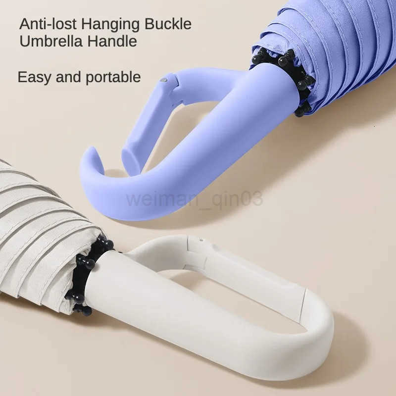 Portable buckle handle mini umbrella folding umbrella with five fold full blackout black rubber sunscreen umbrella UV resistant H260314